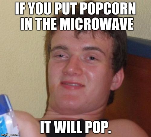 10 Guy Meme | IF YOU PUT POPCORN IN THE MICROWAVE; IT WILL POP. | image tagged in memes,10 guy | made w/ Imgflip meme maker