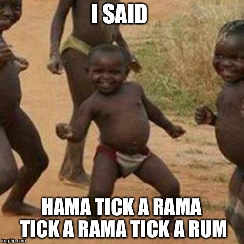 Third World Success Kid | I SAID; HAMA TICK A RAMA TICK A RAMA TICK A RUM | image tagged in memes,third world success kid | made w/ Imgflip meme maker