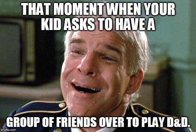 THAT MOMENT WHEN YOUR KID ASKS TO HAVE A; GROUP OF FRIENDS OVER TO PLAY D&D. | image tagged in dd,dungeons and dragons | made w/ Imgflip meme maker