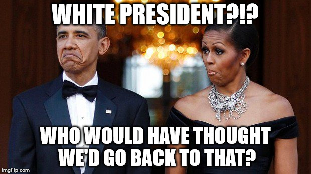 Once you go Black... | WHITE PRESIDENT?!? WHO WOULD HAVE THOUGHT WE'D GO BACK TO THAT? | image tagged in obama,donald trump,president 2016,election 2016 | made w/ Imgflip meme maker