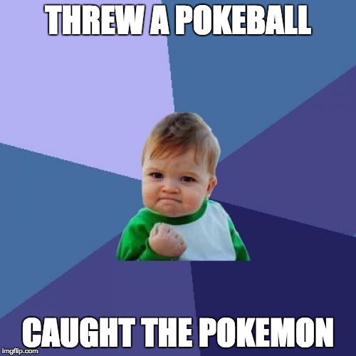 Success Kid | THREW A POKEBALL; CAUGHT THE POKEMON | image tagged in memes,success kid | made w/ Imgflip meme maker