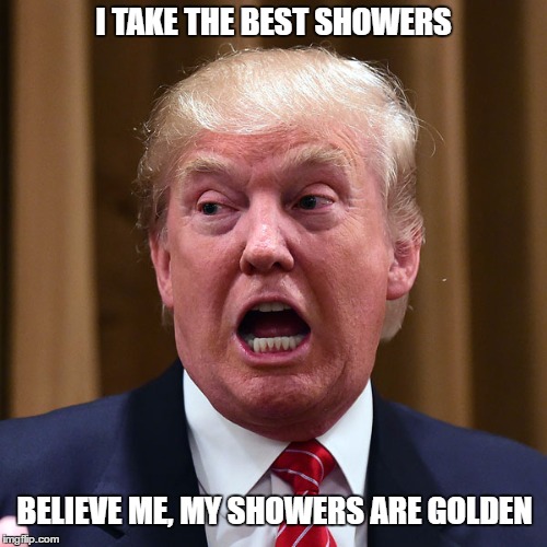 Donald Trump Takes the Best Showers | I TAKE THE BEST SHOWERS; BELIEVE ME, MY SHOWERS ARE GOLDEN | image tagged in trump,golden showers,memes,funny,president,donald | made w/ Imgflip meme maker