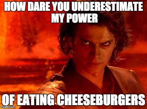 You Underestimate My Power | HOW DARE YOU UNDERESTIMATE MY POWER; OF EATING CHEESEBURGERS | image tagged in memes,you underestimate my power | made w/ Imgflip meme maker