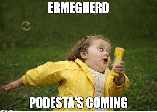 Chubby Bubbles Girl Meme | ERMEGHERD; PODESTA'S COMING | image tagged in memes,chubby bubbles girl | made w/ Imgflip meme maker