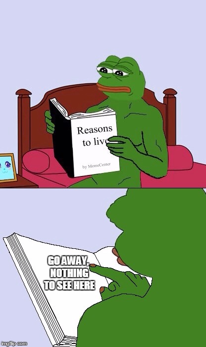 Blank Pepe Reasons to Live | GO AWAY, NOTHING TO SEE HERE | image tagged in blank pepe reasons to live | made w/ Imgflip meme maker