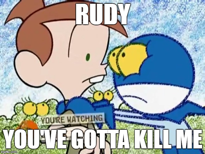 END MY SUFFERING, RUDY
! | RUDY; YOU'VE GOTTA KILL ME | image tagged in chalk,nickelodeon | made w/ Imgflip meme maker
