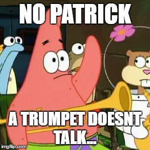 No Patrick | NO PATRICK; A TRUMPET DOESNT TALK... | image tagged in memes,no patrick | made w/ Imgflip meme maker