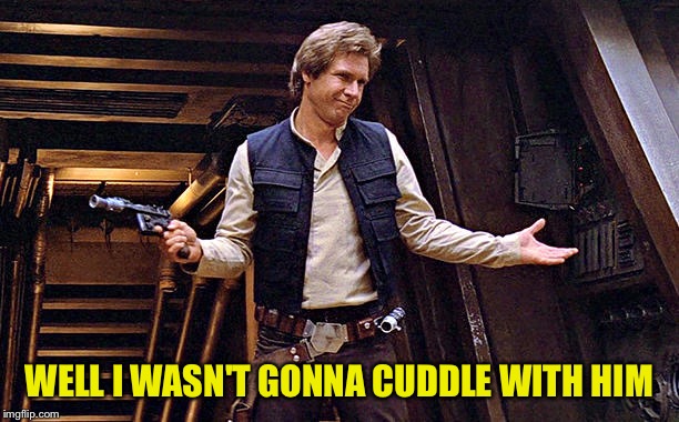 Han Solo Modest | WELL I WASN'T GONNA CUDDLE WITH HIM | image tagged in han solo modest | made w/ Imgflip meme maker