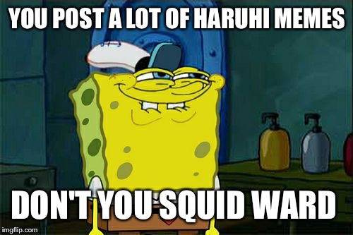 YOU POST A LOT OF HARUHI MEMES DON'T YOU SQUID WARD | image tagged in memes,dont you squidward | made w/ Imgflip meme maker