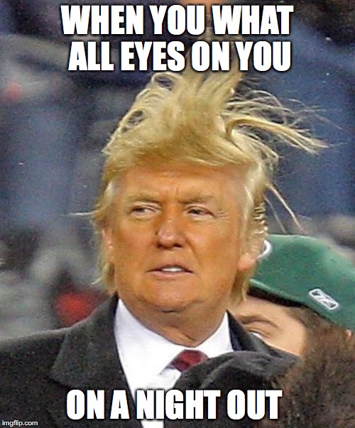 Donald Trumph hair | WHEN YOU WHAT ALL EYES ON YOU; ON A NIGHT OUT | image tagged in donald trumph hair | made w/ Imgflip meme maker