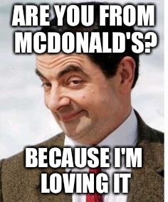 Mr. beans as a pedo | ARE YOU FROM MCDONALD'S? BECAUSE I'M LOVING IT | image tagged in mr beans as a pedo | made w/ Imgflip meme maker