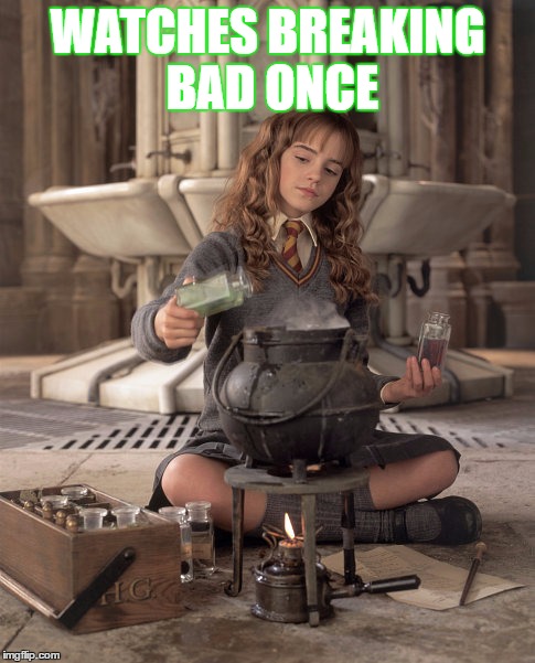 Hermione Granger | WATCHES BREAKING BAD ONCE | image tagged in hermione granger,harry potter,breaking bad,dank | made w/ Imgflip meme maker