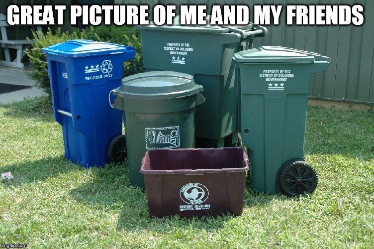 Trash cans | GREAT PICTURE OF ME AND MY FRIENDS | image tagged in trash cans | made w/ Imgflip meme maker