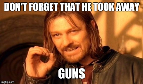 One Does Not Simply Meme | DON'T FORGET THAT HE TOOK AWAY GUNS | image tagged in memes,one does not simply | made w/ Imgflip meme maker