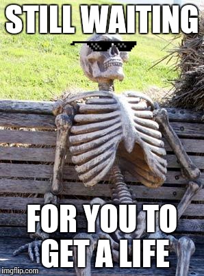 Waiting Skeleton Meme | STILL WAITING FOR YOU TO GET A LIFE | image tagged in memes,waiting skeleton | made w/ Imgflip meme maker