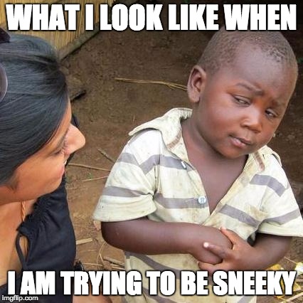 Brodix Wallace 6th period | WHAT I LOOK LIKE WHEN; I AM TRYING TO BE SNEEKY | image tagged in memes,third world skeptical kid | made w/ Imgflip meme maker