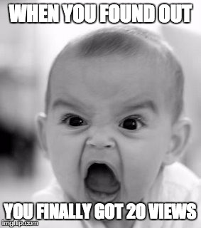 Angry Baby Meme | WHEN YOU FOUND OUT; YOU FINALLY GOT 20 VIEWS | image tagged in memes,angry baby | made w/ Imgflip meme maker