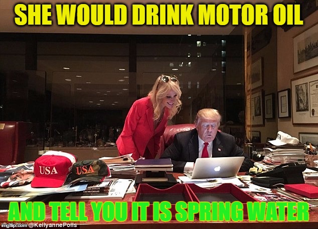 id swallow anything | SHE WOULD DRINK MOTOR OIL; AND TELL YOU IT IS SPRING WATER | image tagged in regurgertaion | made w/ Imgflip meme maker