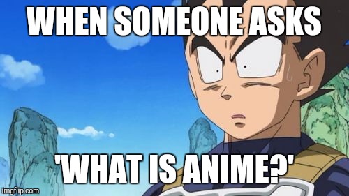 Surprized Vegeta | WHEN SOMEONE ASKS; 'WHAT IS ANIME?' | image tagged in memes,surprized vegeta | made w/ Imgflip meme maker