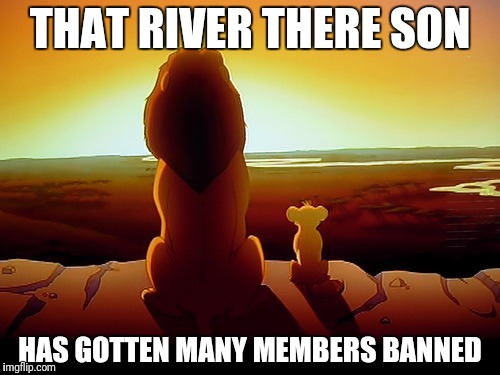 Lion King Meme | THAT RIVER THERE SON; HAS GOTTEN MANY MEMBERS BANNED | image tagged in memes,lion king | made w/ Imgflip meme maker