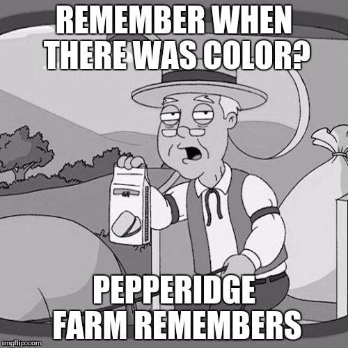 RIP Pepperidge Farm Remembers meme | REMEMBER WHEN THERE WAS COLOR? PEPPERIDGE FARM REMEMBERS | image tagged in rip pepperidge farm remembers meme | made w/ Imgflip meme maker