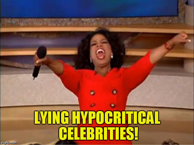 Oprah You Get A Meme | LYING HYPOCRITICAL CELEBRITIES! | image tagged in memes,oprah you get a | made w/ Imgflip meme maker