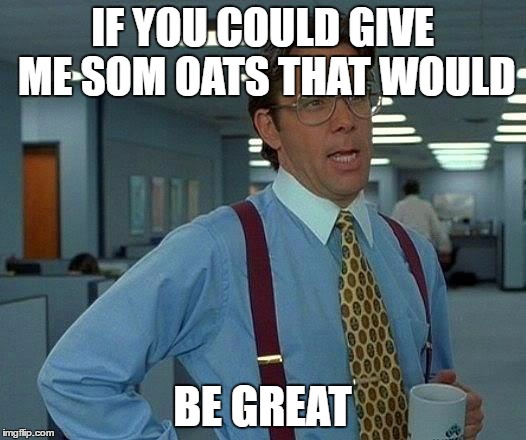 That Would Be Great | IF YOU COULD GIVE ME SOM OATS THAT WOULD; BE GREAT | image tagged in memes,that would be great | made w/ Imgflip meme maker