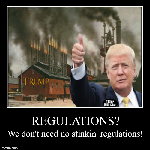 REGULATIONS? | image tagged in funny,demotivationals,environment,epa,donald trump,pollution | made w/ Imgflip demotivational maker