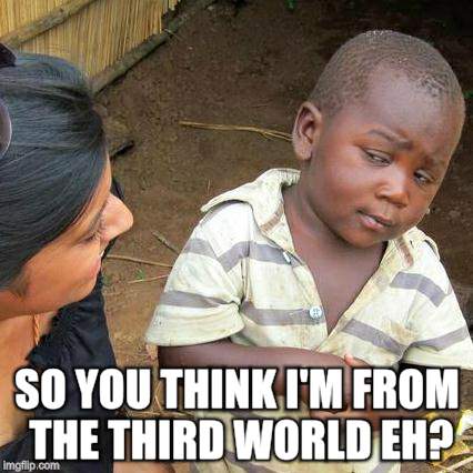 Third World Skeptical Kid Meme | SO YOU THINK I'M FROM THE THIRD WORLD EH? | image tagged in memes,third world skeptical kid | made w/ Imgflip meme maker