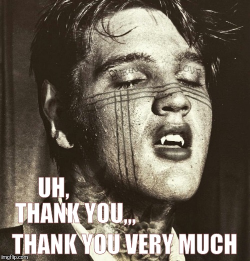 Elvis Vampire | UH,          THANK YOU,,, THANK YOU VERY MUCH | image tagged in elvis vampire | made w/ Imgflip meme maker