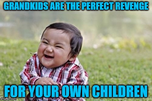 Evil Toddler Meme | GRANDKIDS ARE THE PERFECT REVENGE; FOR YOUR OWN CHILDREN | image tagged in memes,evil toddler | made w/ Imgflip meme maker