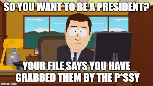 Aaaaand Its Gone Meme | SO YOU WANT TO BE A PRESIDENT? YOUR FILE SAYS YOU HAVE GRABBED THEM BY THE P*SSY | image tagged in memes,aaaaand its gone | made w/ Imgflip meme maker