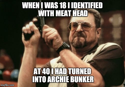 Am I The Only One Around Here Meme | WHEN I WAS 18 I IDENTIFIED WITH MEAT HEAD; AT 40 I HAD TURNED INTO ARCHIE BUNKER | image tagged in memes,am i the only one around here | made w/ Imgflip meme maker