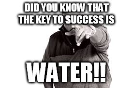 dj kalhed | DID YOU KNOW THAT THE KEY TO SUCCESS IS; WATER!! | image tagged in dj kalhed | made w/ Imgflip meme maker