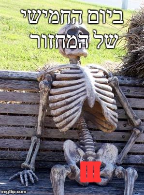 Waiting Skeleton Meme | ביום החמישי של המחזור; [[[ | image tagged in memes,waiting skeleton | made w/ Imgflip meme maker