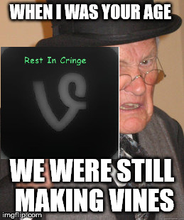 WHEN I WAS YOUR AGE; WE WERE STILL MAKING VINES | image tagged in back in my day | made w/ Imgflip meme maker