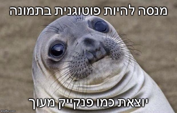 Awkward Moment Sealion Meme | מנסה להיות פוטוגנית בתמונה; יוצאת כמו פנקייק מעוך | image tagged in memes,awkward moment sealion | made w/ Imgflip meme maker