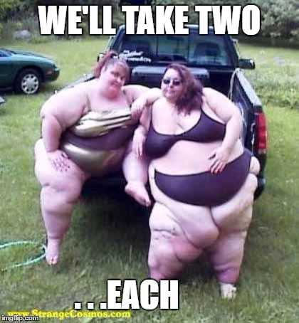 Fat girl's on a truck | WE'LL TAKE TWO; . . .EACH | image tagged in fat girl's on a truck | made w/ Imgflip meme maker