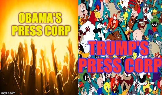 Trump's Press Conference  | OBAMA'S PRESS CORP; TRUMP'S PRESS CORP | image tagged in obama,donald trump,biased media,liberal media | made w/ Imgflip meme maker