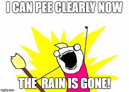 X All The Y Meme | I CAN PEE CLEARLY NOW THE  RAIN IS GONE! | image tagged in memes,x all the y | made w/ Imgflip meme maker
