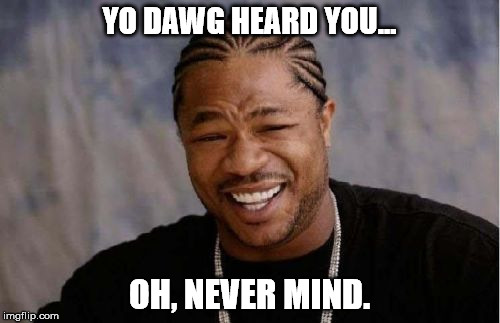 Yo Dawg Heard You Meme | YO DAWG HEARD YOU... OH, NEVER MIND. | image tagged in memes,yo dawg heard you | made w/ Imgflip meme maker