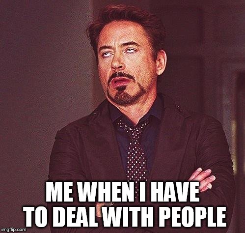 Robert Downey Jr Annoyed | ME WHEN I HAVE TO DEAL WITH PEOPLE | image tagged in robert downey jr annoyed | made w/ Imgflip meme maker