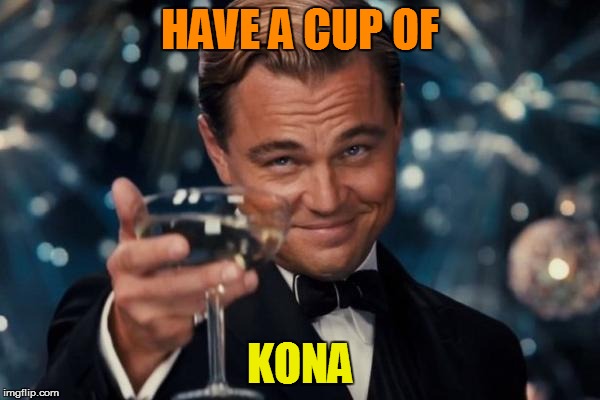 Leonardo Dicaprio Cheers Meme | HAVE A CUP OF KONA | image tagged in memes,leonardo dicaprio cheers | made w/ Imgflip meme maker