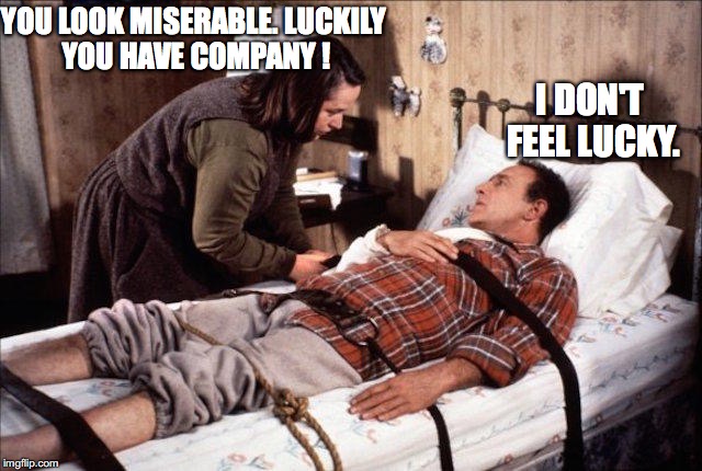 YOU LOOK MISERABLE. LUCKILY YOU HAVE COMPANY ! I DON'T FEEL LUCKY. | made w/ Imgflip meme maker