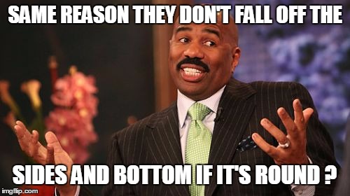 Steve Harvey Meme | SAME REASON THEY DON'T FALL OFF THE SIDES AND BOTTOM IF IT'S ROUND ? | image tagged in memes,steve harvey | made w/ Imgflip meme maker