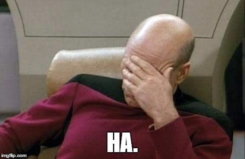 Captain Picard Facepalm Meme | HA. | image tagged in memes,captain picard facepalm | made w/ Imgflip meme maker