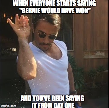 salt bae | WHEN EVERYONE STARTS SAYING "BERNIE WOULD HAVE WON"; AND YOU'VE BEEN SAYING IT FROM DAY ONE | image tagged in salt bae | made w/ Imgflip meme maker