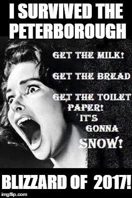 Snow20 | I SURVIVED THE PETERBOROUGH; BLIZZARD OF 
2017! | image tagged in snow20 | made w/ Imgflip meme maker