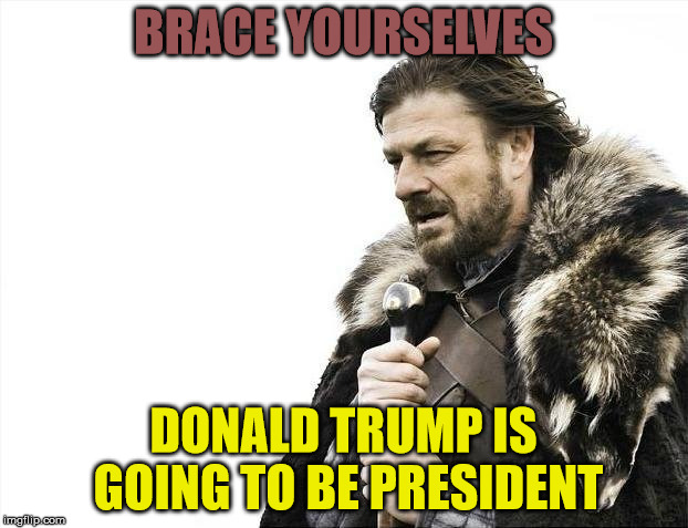 Brace Yourselves X is Coming | BRACE YOURSELVES; DONALD TRUMP IS GOING TO BE PRESIDENT | image tagged in memes,brace yourselves x is coming | made w/ Imgflip meme maker