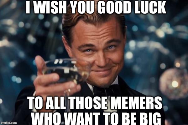 Leonardo Dicaprio Cheers | I WISH YOU GOOD LUCK; TO ALL THOSE MEMERS WHO WANT TO BE BIG | image tagged in memes,leonardo dicaprio cheers | made w/ Imgflip meme maker
